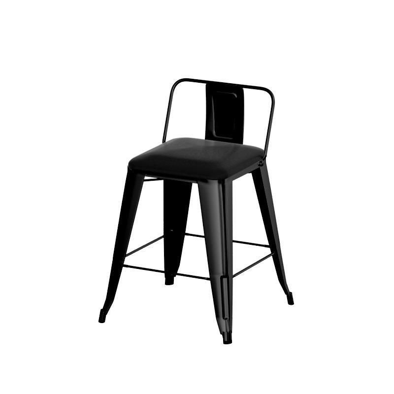 Retro Quadrilateral Bar Stools in Charcoal with Back, Iron Frame and Leg Rest, Black, Short Stool(18"H), Faux Leather