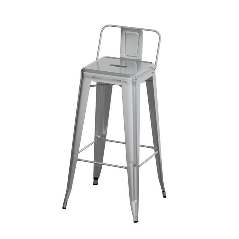 Retro Iron Bistro Stool in Mercury with Backrest, Silver, Bar Stool(30"H), With Back
