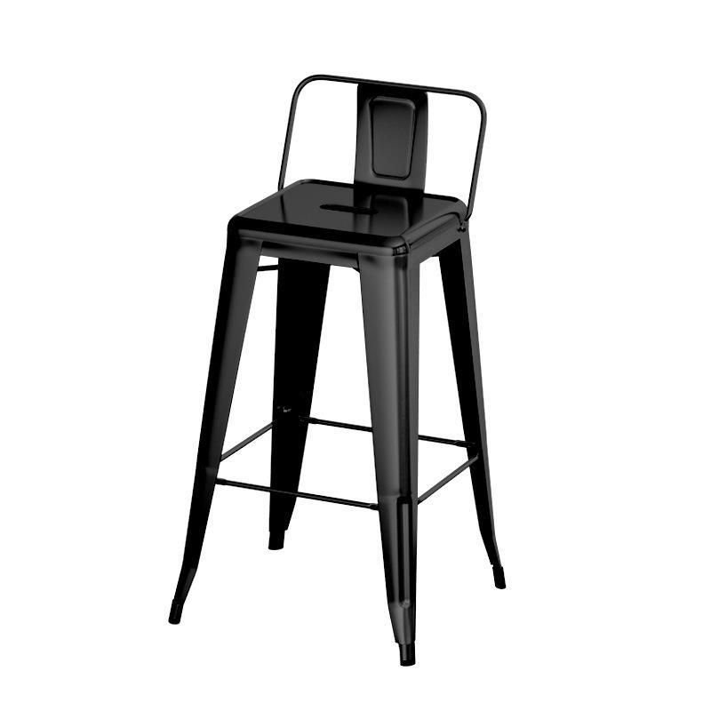 Rustic Quadrilateral Iron Pub Stool in Midnight Black with Backrest and Leg Rest, Black, Counter Stool(26"H)