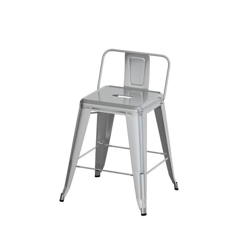Old School Iron Pub Stool in Mercury with Backrest, Silver, Short Stool(18"H), With Back