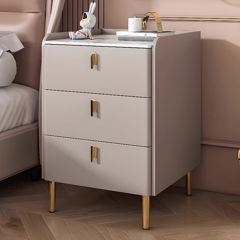 Trendy Timber Drawer Storage Bedside Table 3 Tiers, Champagne Gold, 16"L x 16"W x 20"H, 3 Drawers