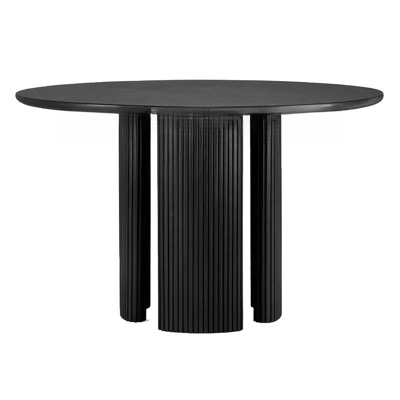 Art Deco Ribbed 4 Legs Midnight Black Circular-shaped Fixed Dining Table Set in Solid Wood, Table, 1 Piece, Black, 35.4"L x 35.4"W x 29.5"H