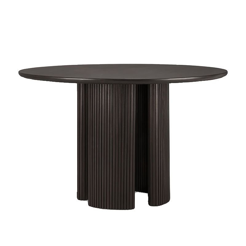 Shaker Ribbed 4 Legs Auburn Circular Fixed Dining Table Set in Natural Solid Wood, Table, 1 Piece, Smoky Color, 39.4"L x 39.4"W x 29.5"H