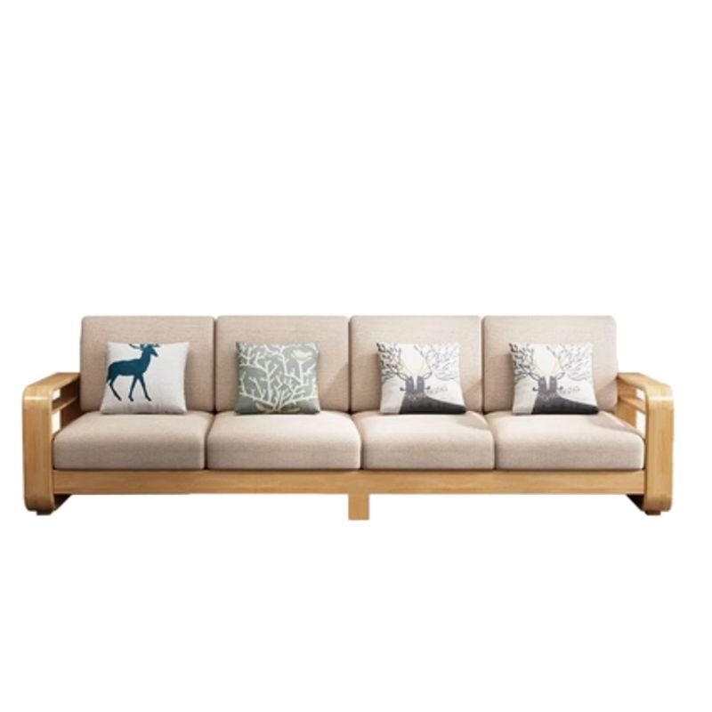 Scandinavian Beige Sectional with Storage and Square Arm in Cotton and Linen Upholstery - Cotton and Linen 110"L x 29"W x 35"H
