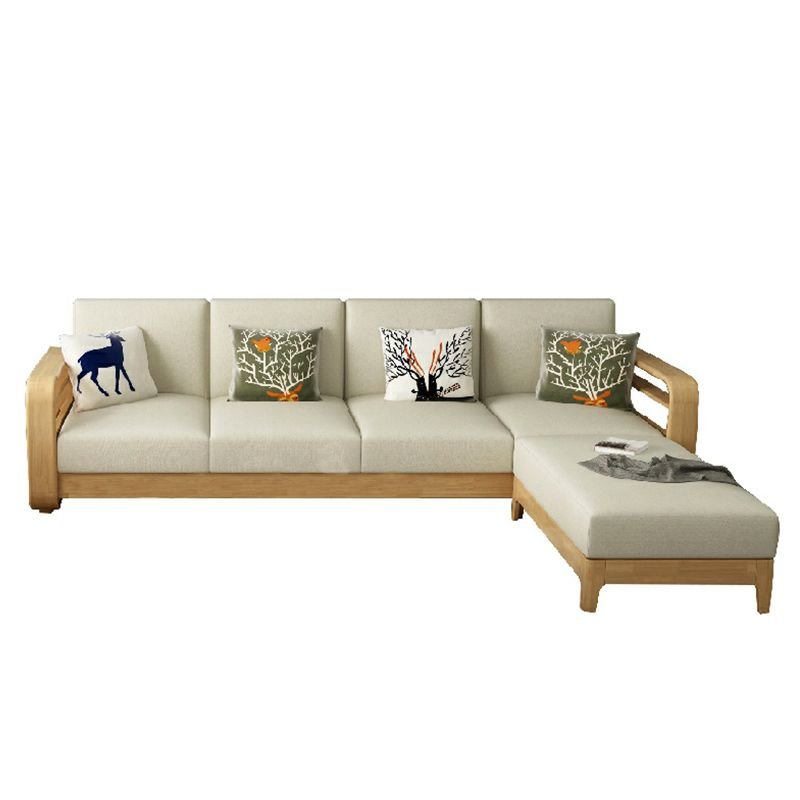 Scandinavian Beige Sectional with Storage and Square Arm in Cotton and Linen Upholstery - Cotton and Linen 110"L x 69"W x 35"H