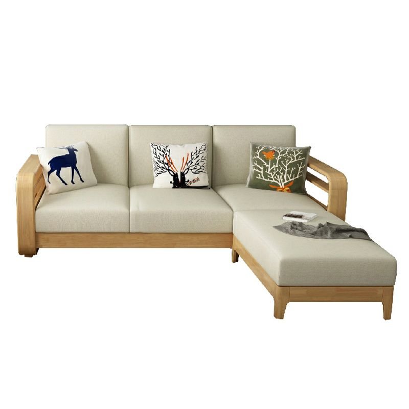 Scandinavian Beige Sectional with Storage and Square Arm in Cotton and Linen Upholstery - Cotton and Linen 90"L x 69"W x 35"H