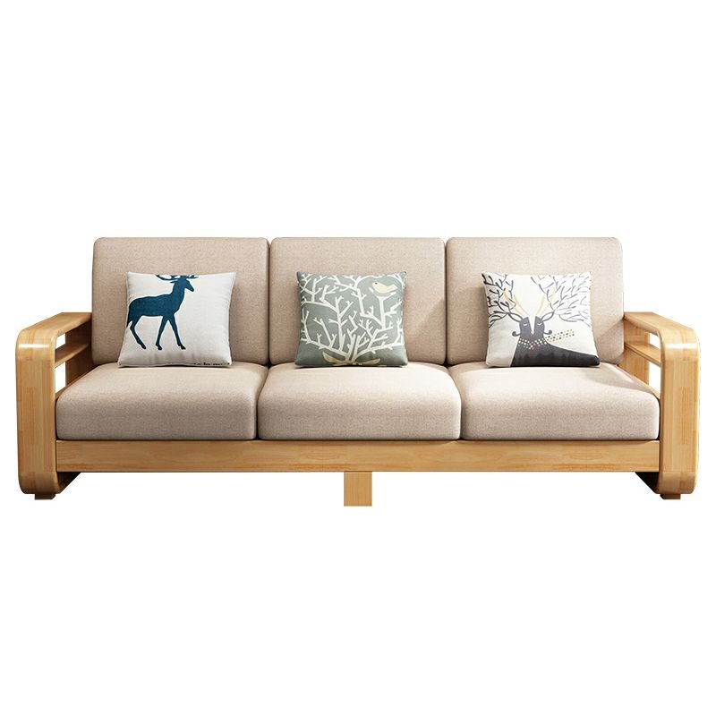 Scandinavian Beige Sectional with Storage and Square Arm in Cotton and Linen Upholstery - Cotton and Linen 90"L x 29"W x 35"H