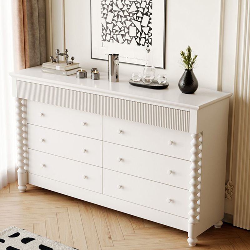 Victorian White Wood Lumber Horizontal Console Dresser with 8 Drawers Sleeping Quarters, White, 55"L x 16"W x 35"H