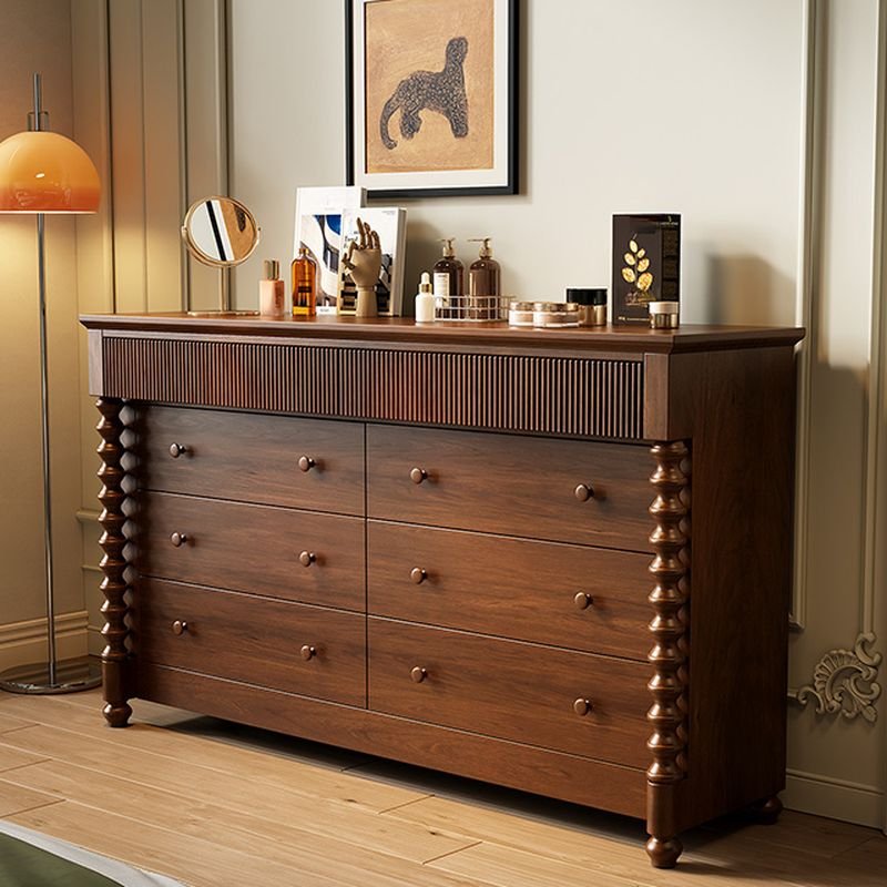 Victorian Sand Timber Horizontal Console Dresser with 8 Drawers Sleeping Quarters, Nut-Brown, 63"L x 16"W x 35"H