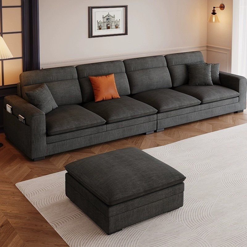 Contemporary Square Arm Sectional Sofa with Pillows and Storage - Dark Gray Horizontal 126"L x 37"W x 39"H+35"L x 28"W x 18"H Chenille/ Cotton and Linen
