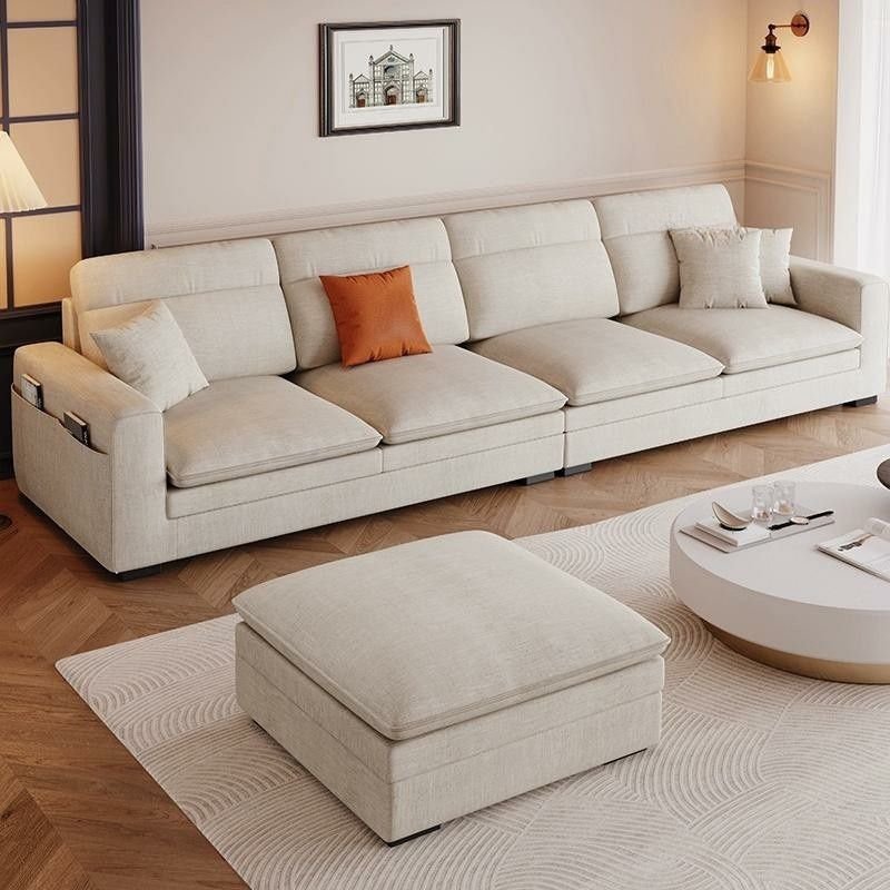 Contemporary Square Arm Sectional Sofa with Pillows and Storage - Off-White Horizontal 126"L x 37"W x 39"H+35"L x 28"W x 18"H Chenille/ Cotton and Linen