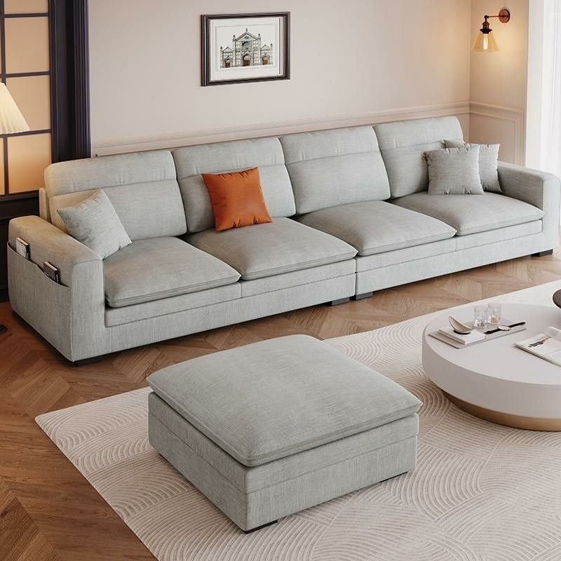 Contemporary Square Arm Sectional Sofa with Pillows and Storage - Light Gray Horizontal 126"L x 37"W x 39"H+35"L x 28"W x 18"H Chenille/ Cotton and Linen