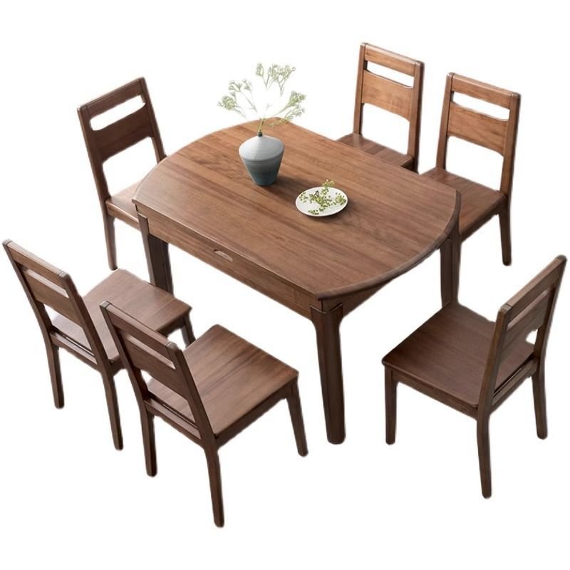 Victorian Natural Wood Round Folding Dining Table Set with Ladder Back Chairs for Seats 6, Table & Chair(s), 7 Piece Set, 51"L x 51"W x 27"H