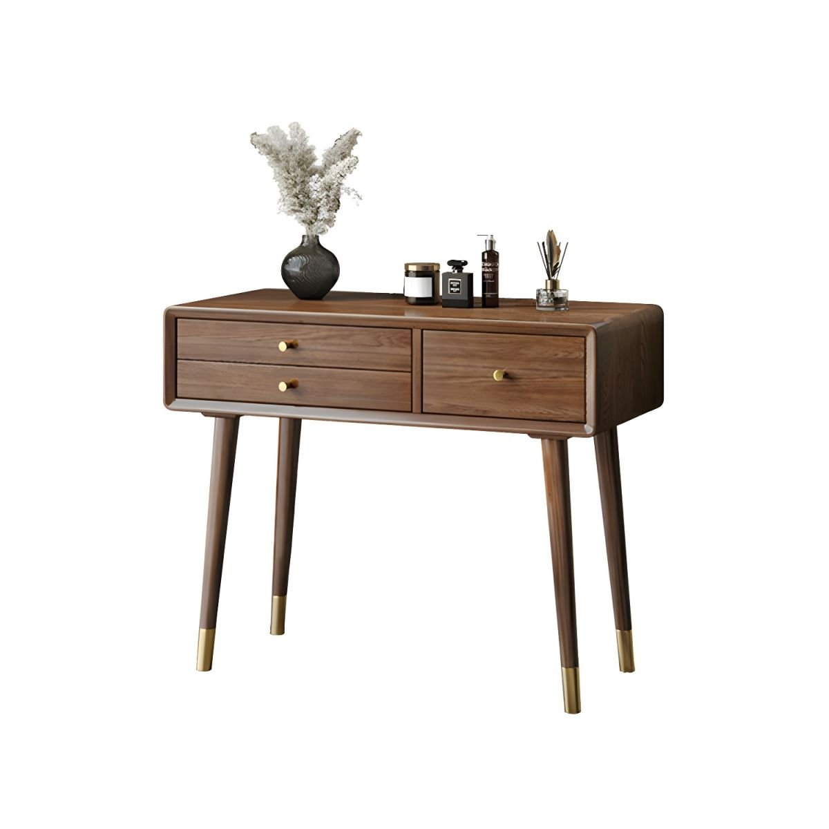 Natural Wood Standard Contemporary Makeup Vanity Sepia with 4 Drawers