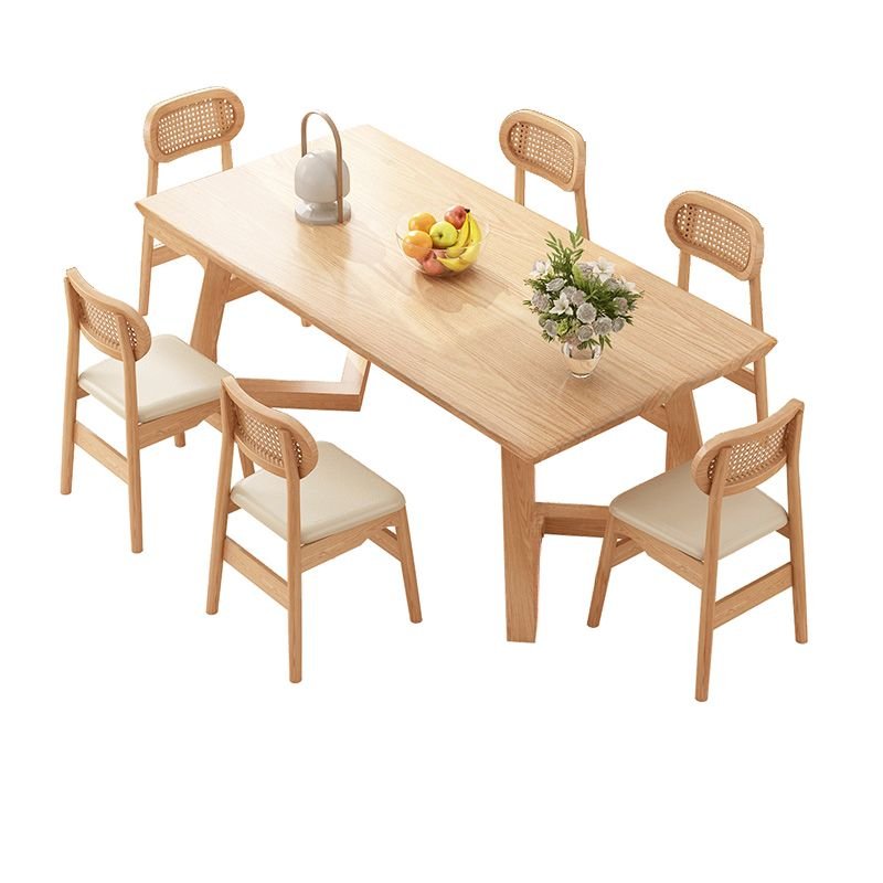 Casual Toboggan Wood Color Dining Table Set in Natural Wood, Table & Chair(s), 7 Piece Set, 63"L x 31.5"W x 29.5"H, 30"H x 18"W x 18"D