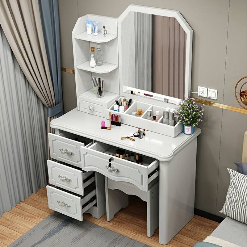 Bedroom Use Push-Pull Floor Vanity with Tabletop Storage, No Suspended, Dividers Included, Makeup Vanity & Stools, Left
