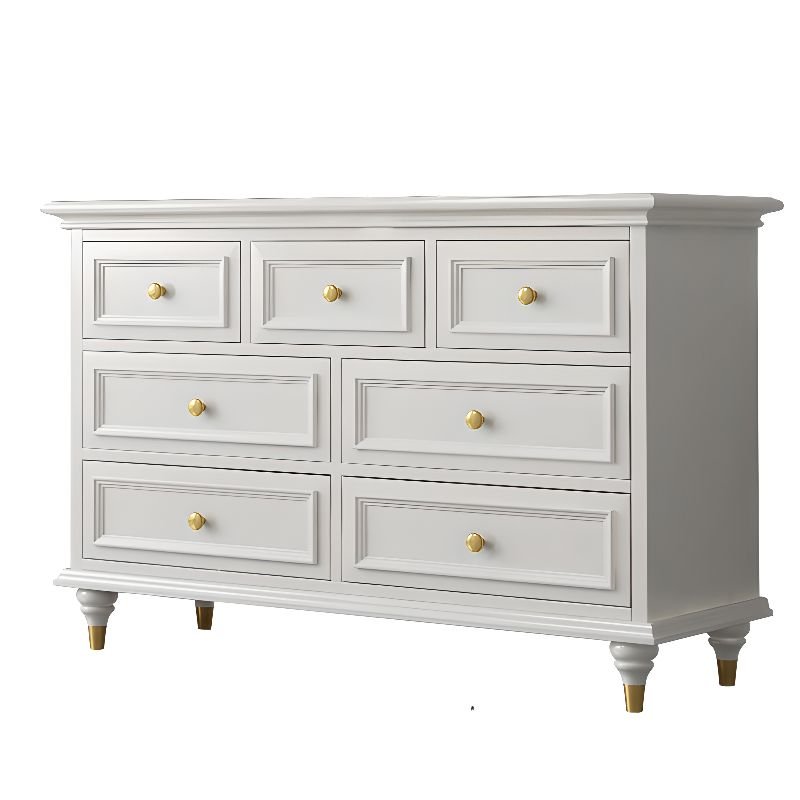Vintage Chalk Console Dresser Horizontal Wood with 7 Drawers for Bedroom, 63"L x 17.7"W x 33.5"H