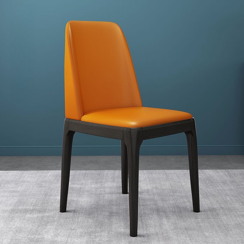 Art Deco Side Chair with Ink Legs, Rubberwood, and Polyurethane Full Back, Secure, Orange
