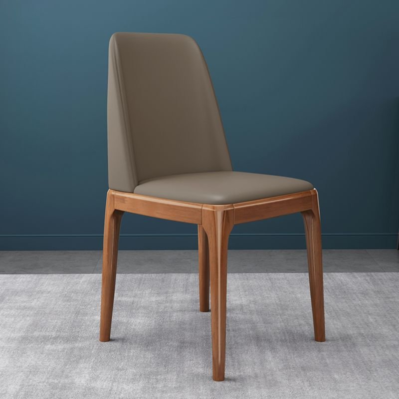 Art Deco Side Chair with Rubberwood and Polyurethane Full Back, Secure, Khaki, Walnut