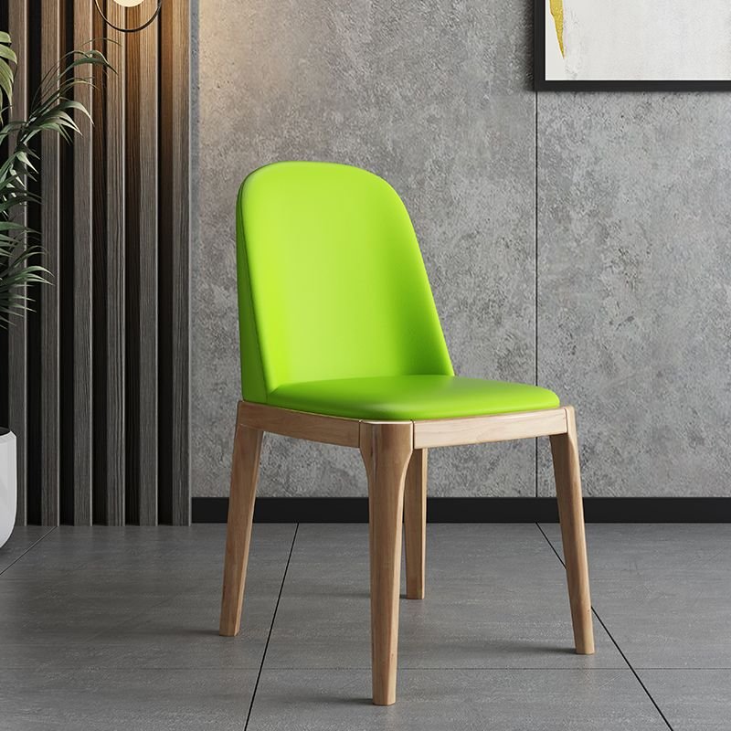 Art Deco Side Chair with Rubberwood and Polyurethane Full Back, Secure, Bright Green, Wood
