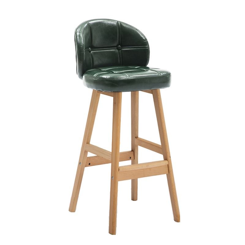 Button-tufted Green Pub Bar Stools, Oiled Leather, Blackish Green, Natural