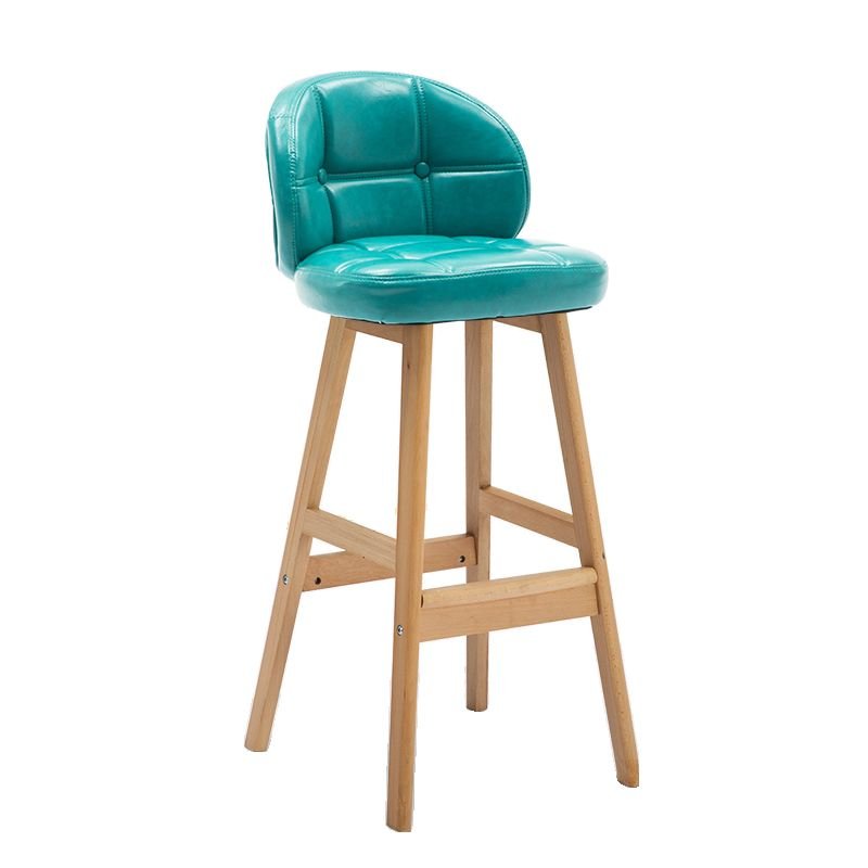 Button-tufted Azure Pub Bar Stools, Oiled Leather, Dark Lake Blue, Natural