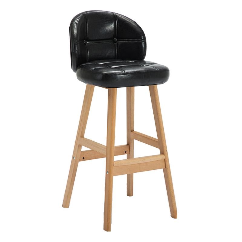 Button-tufted Midnight Black Calfskin Casual Geometric Figure Pub Bar Stools with Back, Oiled Leather, Black, Natural
