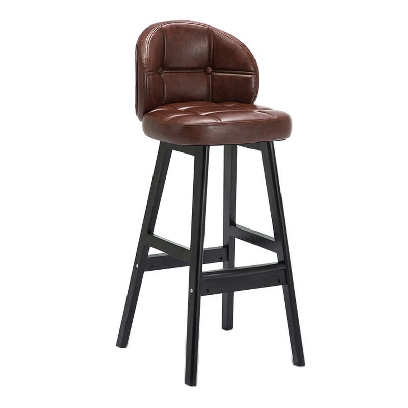 Button-tufted Camel Pub Bar Stools, Oiled Leather, Coffee, Black