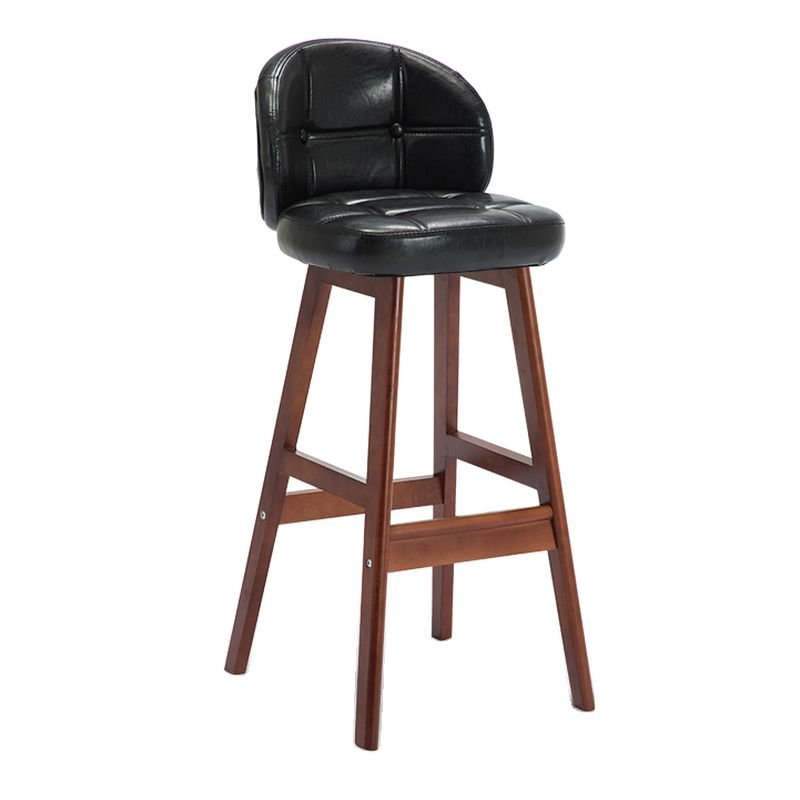 Button-tufted Midnight Black Calfskin Casual Geometric Figure Pub Bar Stools with Back, Oiled Leather, Black, Brown