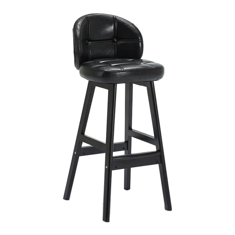 Button-tufted Midnight Black Calfskin Casual Geometric Figure Pub Bar Stools with Back, Oiled Leather, Black, Black