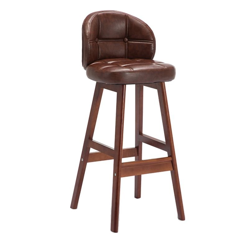 Button-tufted Camel Pub Bar Stools, Oiled Leather, Coffee, Brown