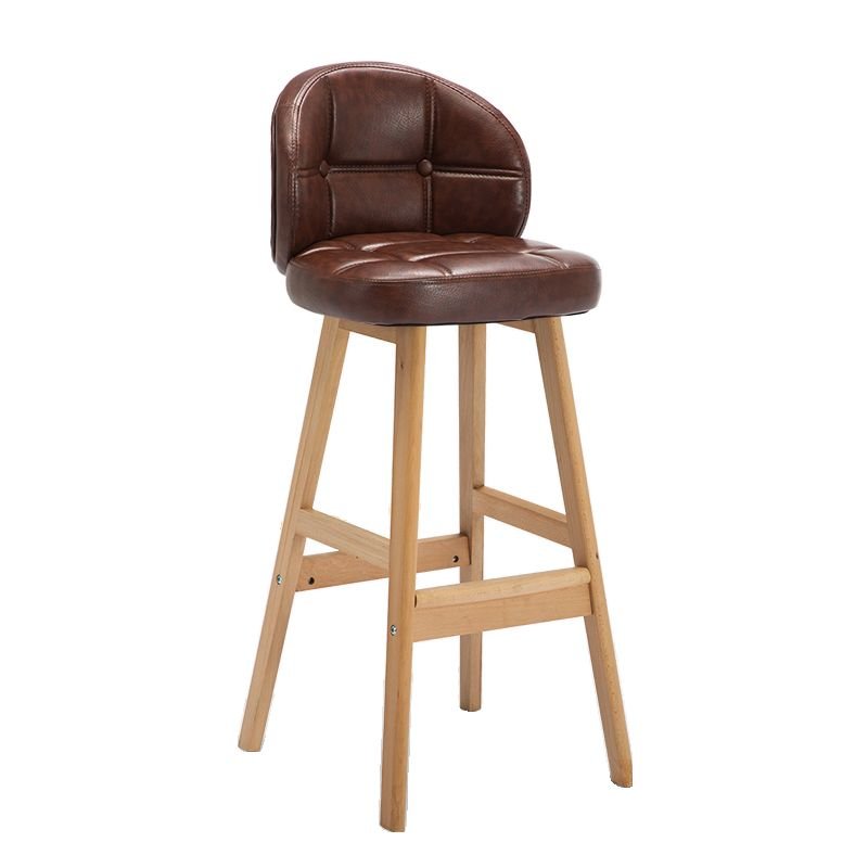 Button-tufted Camel Pub Bar Stools, Oiled Leather, Coffee, Natural