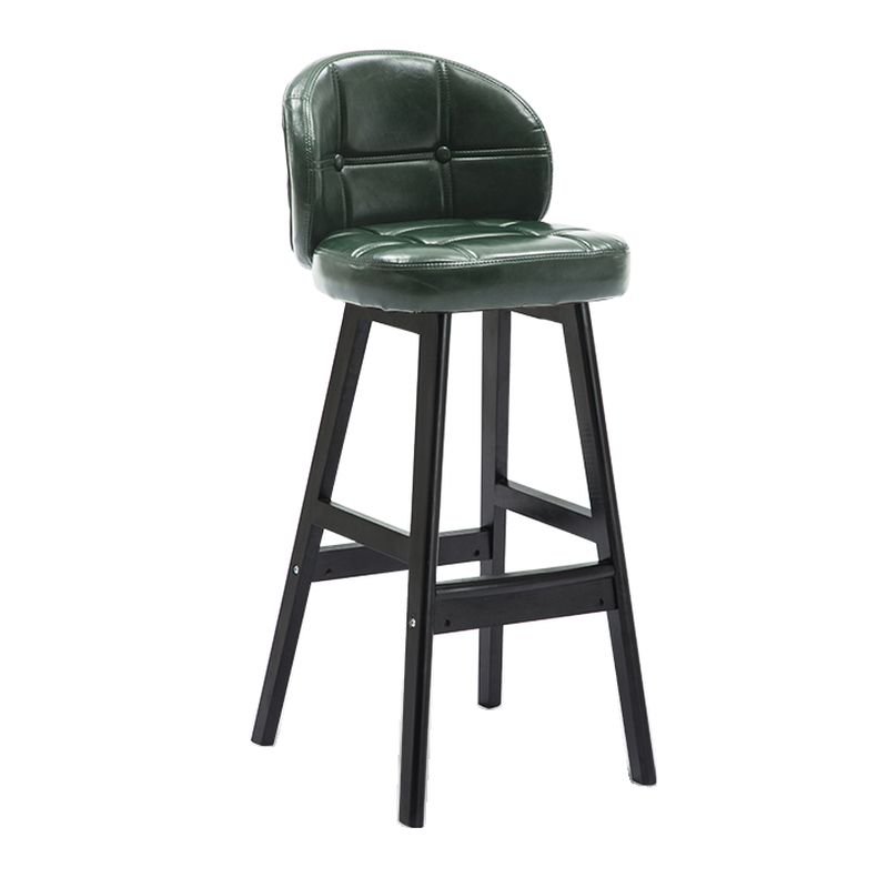 Button-tufted Green Pub Bar Stools, Oiled Leather, Blackish Green, Black