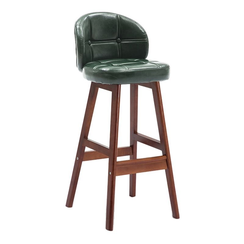 Button-tufted Green Pub Bar Stools, Oiled Leather, Blackish Green, Brown
