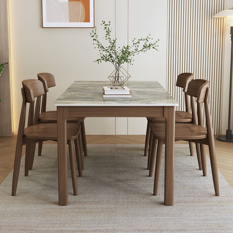 Casual Dining Table Set with Sintered Stone Gray Tabletop for Dining Table for 4, Table & Chair(s), 5 Piece Set, 55.1"L x 31.5"W x 29.5"H