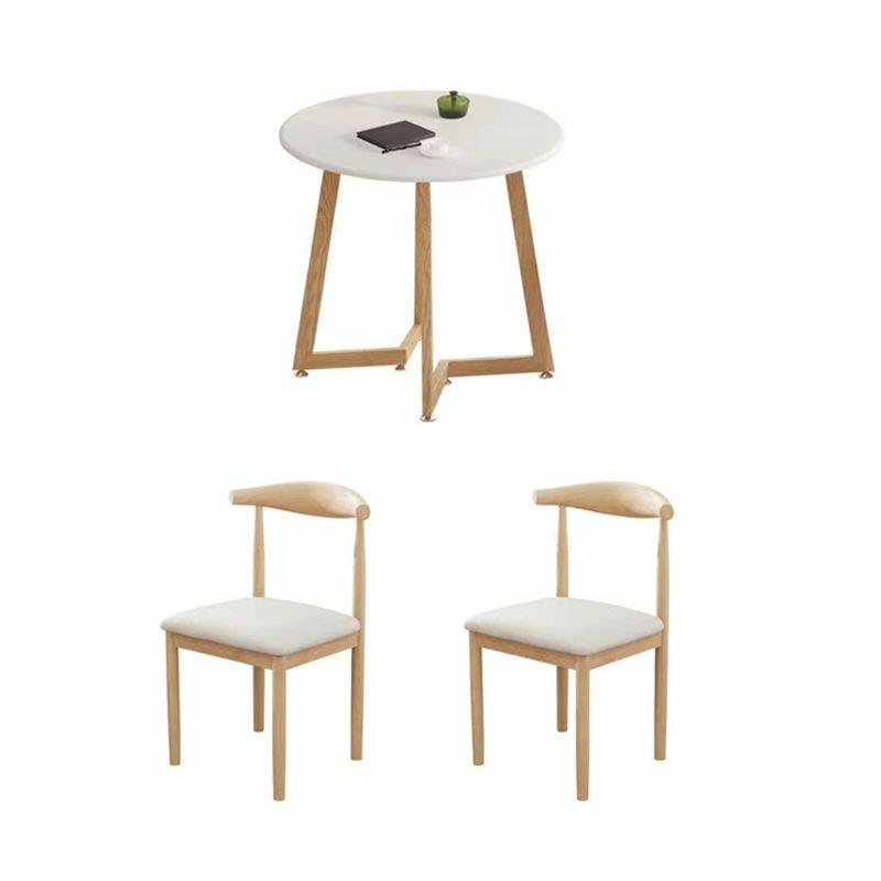 Wood Slab Dining Table Set in Whitewood with 4-leg for Seats 2, 3-piece, Table & Chair(s), 23.6"L x 23.6"W x 29.5"H, White