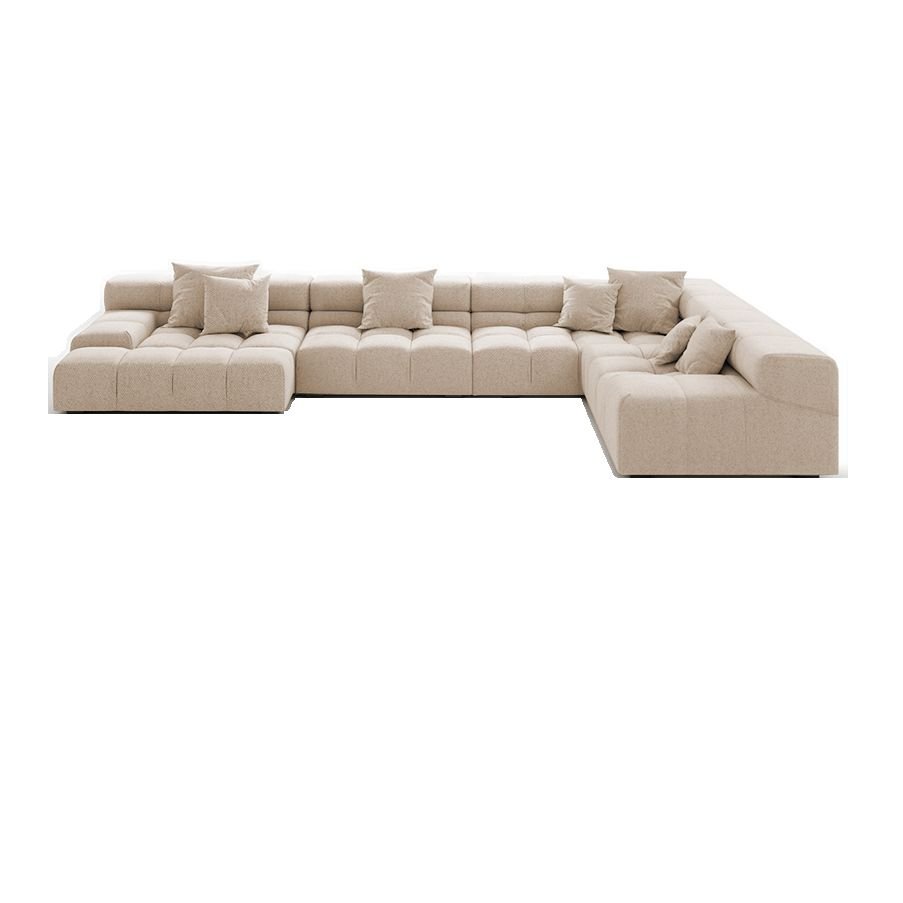 4 Pc L-Shape Right Hand Facing Corner Sectional in Beige for Parlor with 2 Chaises, 167"L x 95"W x 25"H, Flannel
