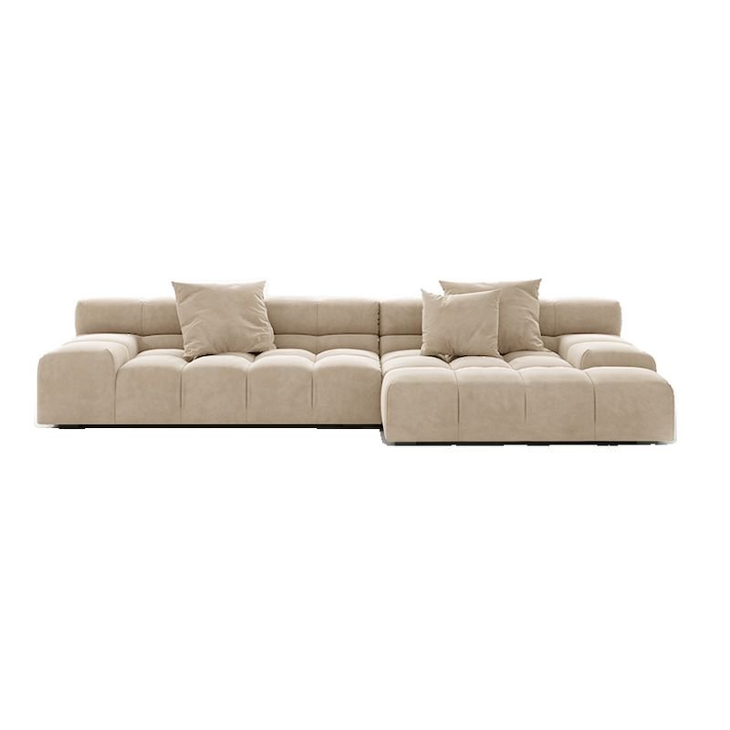 L-Shape Right Corner Sectional in Ecru for Drawing Room, 126"L x 59"W x 25"H, Flannel