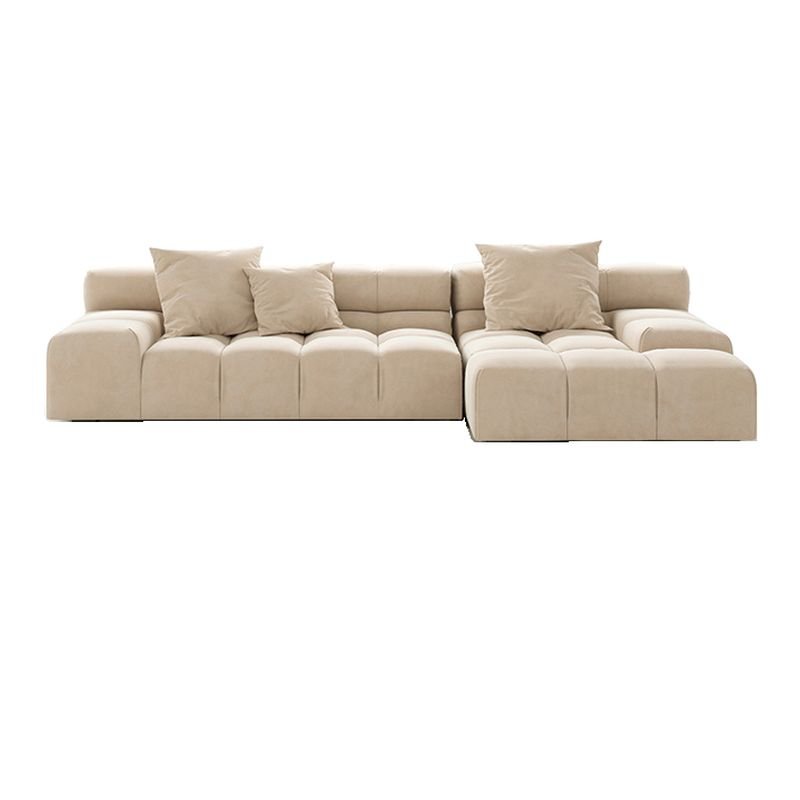 L-Shape Right Hand Facing Corner Sectional in Beige for Parlor, 112"L x 59"W x 25"H, Flannel