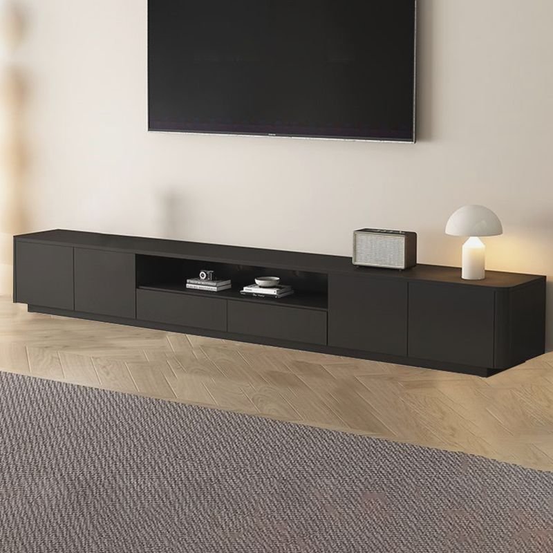 2 Drawers & 2-Cabinet Ink Timber TV Stand with Uncovered Storage, Shelf, Cable Management, 110"L x 14"W x 16"H