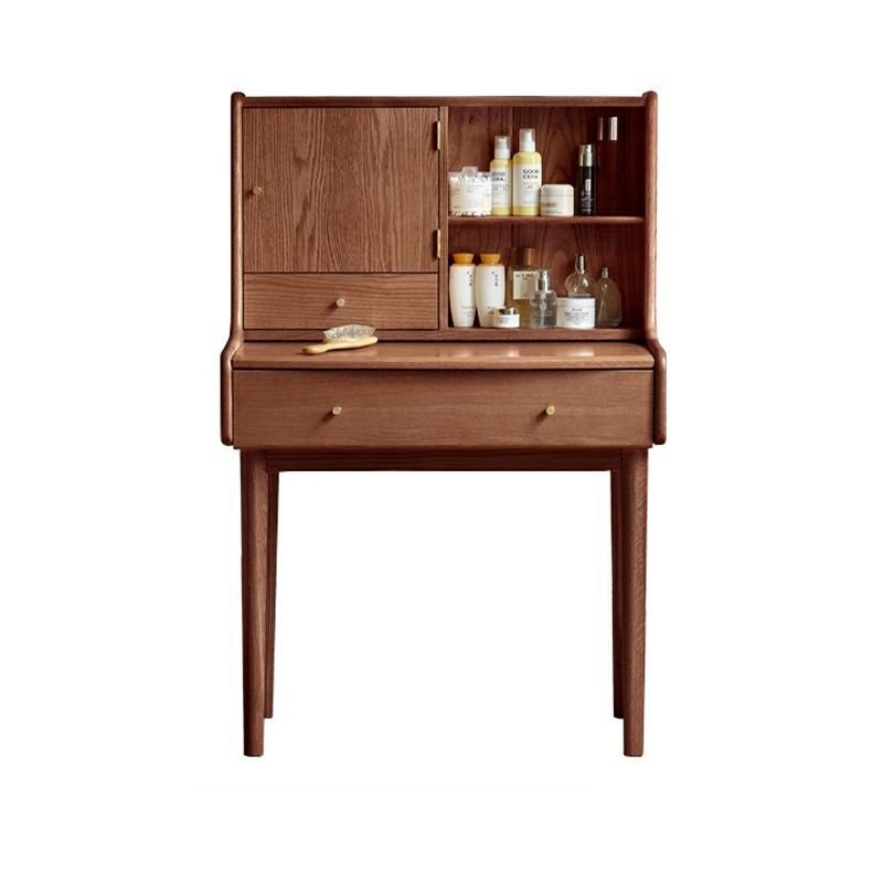 Art Deco Natural Wood Standard Dressing Table with Adjustable Mirror, 33"L x 17"W x 50"H, Makeup Vanity & Mirror, Walnut