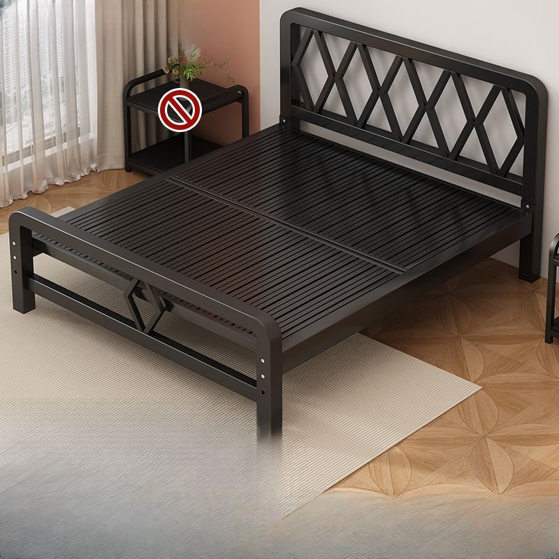 Alloy Panel Bed with Open-Frame Headboard Bedroom, Tool-Free Assembly, 39"W x 79"L, Black