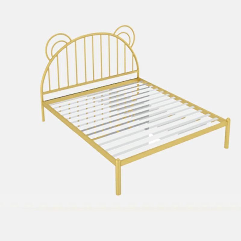 Art Deco Gold Panel Bed Solid Color with Metal Leg and Arched Headboard for Living Room, Short, 59"W x 79"L