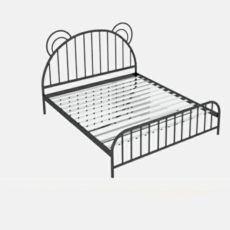 Art Deco Metal Leg Panel Bed Solid Color with Arched Headboard for Bedroom, Tall, 59"W x 79"L, Black