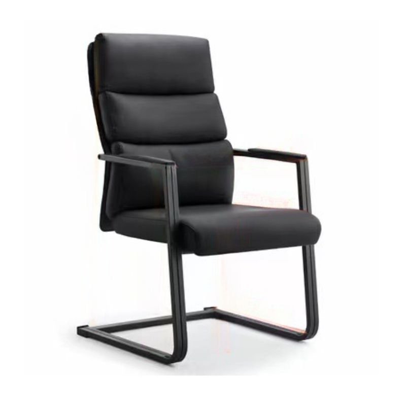 Minimalist Leather Conference Room Chairs in Black with Arms, 23"L x 25"W x 42"H