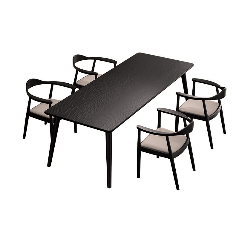 5 Piece Set Dining Table Set with 4 Legs, a Coal Wood Slab and Back, Armrest and Cushion Chair, Table & Chair(s), 63"L x 27.6"W x 29.5"H, 30.3"H x 24.4"W x 21.7"D
