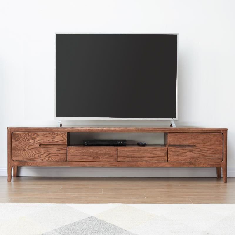 Simplistic 2 Drawers Rectangular Accessible Storage TV Stand in Oak with Shelf and 2-Cabinet, Nut-Brown, 79"L x 14"W x 18"H