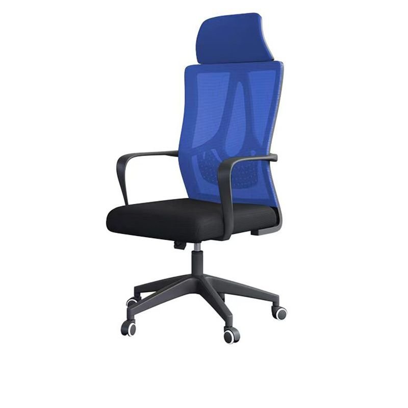 Adjustable Back Angle Tilt Available Headrest Lifting Swivel Ink Task Chair with Fixed Arms, Back and Roller Wheels, Blue, Black
