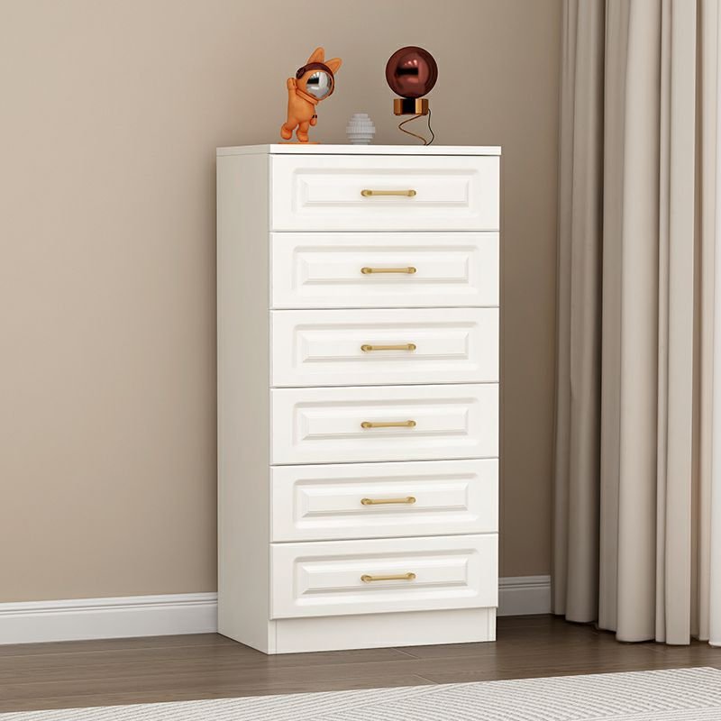 Art Deco Chalk Raw Wood Vertical Semainier with 6 Drawers Master Bedroom, Mirror Not Included