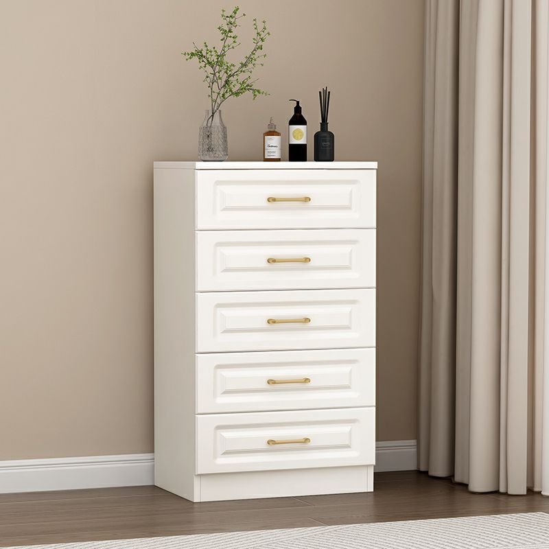 Casual White Bleached Wood Vertical Lingerie Chest with 5 Drawers Bedroom, Mirror Not Included